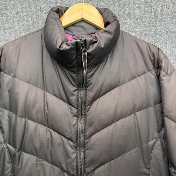 Columbia Jacket Women's Size L Brown Pink Down Puffer Chevron Quilted Full Zip - Picture 2 of 14